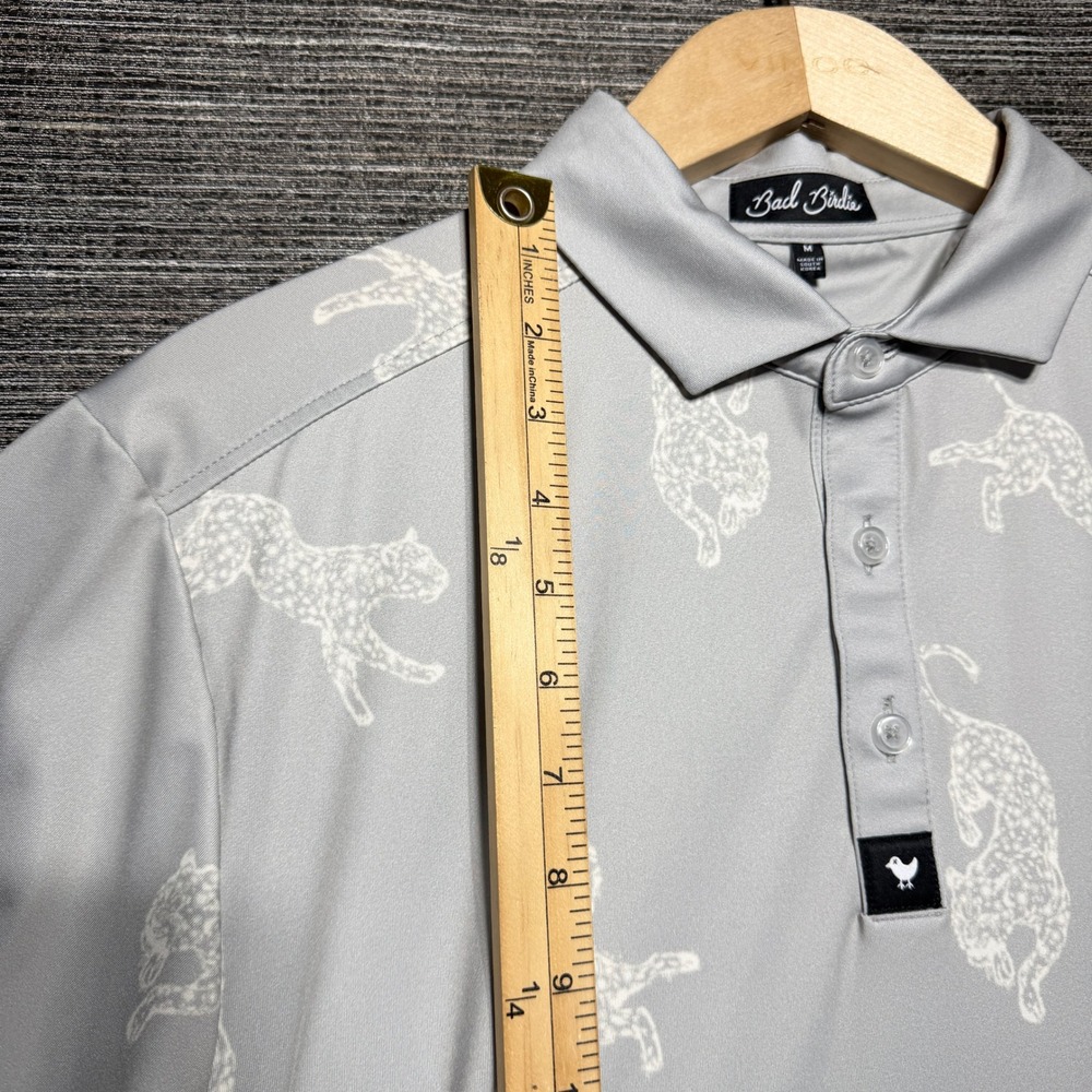 Bad Birdie Polo Shirt Mens M Gray Cheetah SS Performance Golf Polo BBMP001-738B - Picture 8 of 12